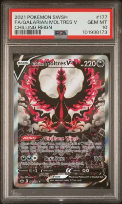 2021 Pokemon Chilling Reign Galarian Moltres V 177/198 PSA 10 Gem Mint Full Art - Image 1