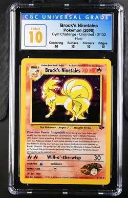 Brock's Ninetales Pokemon 3/132 Gym Challenge Holo CGC Perfect 10 - Pop 2 - Image 1