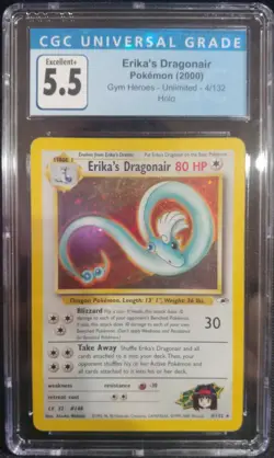 Erika's Dragonair 4/132 Gym Heroes Unlimited Holo CGC 5.5 Excellent Pokemon TCG - Image 1