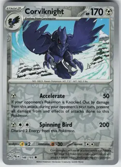 Pokemon Corviknight 148/193 SV02: Paldea Evolved NM Reverse Holo card - Image 1