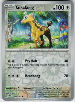Pokemon Girafarig 154/193 SV02: Paldea Evolved NM Reverse Holo card - Image 1