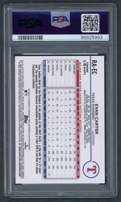 2024 Topps Chrome Evan Carter Aqua Wave Refractor Auto /199 Rookie RC PSA 10 - Image 2