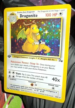 Dragonite 1st Edition Holo 4/62 – LP – Fossil WOTC Pokemon Card - Image 1