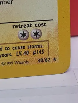 Pokemon TCG - Zapdos 30/62 - Non Holo Rare - Fossil Unlimited Vintage - Image 3
