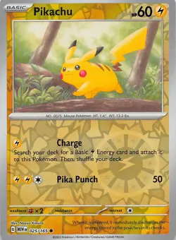 Pikachu 025/165 Common 151 Pokemon Reverse Holo Near Mint - Image 1
