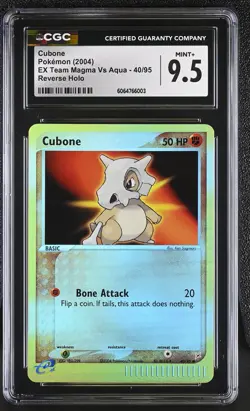 CGC 9.5 MINT+ Cubone 2004 EX Team Magma Vs Aqua 40/95 Reverse Holo Pokemon Card - Image 1