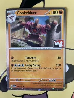 Play! Pokemon Prize Pack Series 7 Twilight Masquerade Holo 105/167 Conkeldurr NM - Image 1