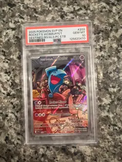 Pokemon Destined Rivals Pokemon Center ETB Rocket's Wobbuffet PSA 10 - Image 1