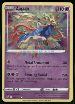 Zacian 082/185 Amazing Rare Holo NM Pokemon SWSH04: Vivid Voltage - Image 1