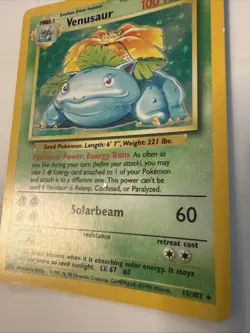 Pokemon TCG Venusaur Holo Rare Card 15/102 Base Set, Unlimited 1999 Vintage - Image 3