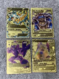 Set of 4 Pokemon Charizard,Blastoise,Grimmsnarl,Morpeko Gold Foil Fan Art Cards - Image 1