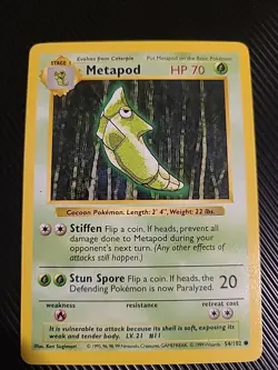 Metapod 54/102 Base Set Shadowless Pokemon 1999 WOTC Vintage Card NM - Image 1
