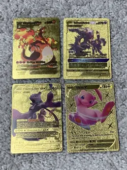 Set of 4 Pokemon Charizard,Umbreon&Darkrai,Mewtwo&Mew Gold Foil Fan Art Cards - Image 1