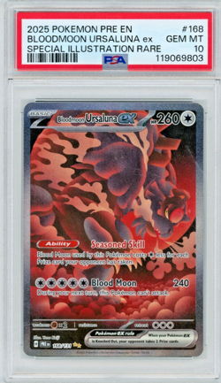 2025 Pokemon Prismatic Evolutions Bloodmoon Ursaluna EX #168 SIR PSA 10 - Image 1