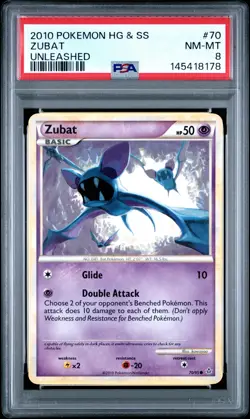 2010 POKEMON HEARTGOLD & SOULSILVER UNLEASHED #70 ZUBAT PSA 8 - Image 1