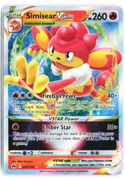 Simisear VSTAR 023/159 Holo VSTAR Rare Crown Zenith Pokemon Near Mint - Image 1