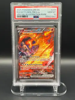2025 POKEMON DRI EN-DESTINED RIVALS #229 TEAM ROCKET'S MOLTRES EX PSA 10 - Image 1
