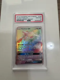 2019 POKEMON SUN & MOON UNIFIED MINDS SECRET #238 FULL ART/HEATRAN GX PSA 10 - Image 1