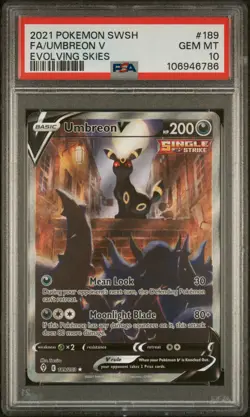2021 POKEMON SWORD & SHIELD EVOLVING SKIES #189 FULL ART/UMBREON V PSA 10 - Image 1