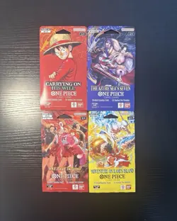 One Piece TCG Sleeved Booster Pack Lot of 4 OP-13 OP-14 OP-15 EB-03 Bundle - Image 1