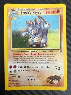 Pokemon TCG Brock's Rhydon Gym Heroes 2/132 Holo Unlimited Rare DMG - Image 1
