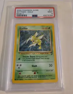 POKEMON 2000 BASE SET 2 PSA 9 MINT SCYTHER 17/130 HOLO RARE WOTC - Image 1