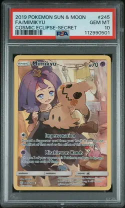 Pokemon Sun & Moon Cosmic Eclipse Mimikyu FA Secret Rare #245 PSA 10 GEM MINT - Image 1