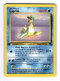 1999 Pokemon Fossil Lapras #25 R 1st Edition NM - Image 1