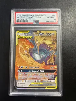 Pokemon 2019 Sun & Moon Hidden Fates Moltres Zapdos Articuno GX #44 PSA 10 - Image 1
