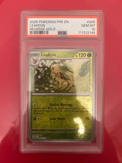 PSA 10 2025 Pokemon PRE EN Leafeon Reverse Holo #005 GEM MINT Slab - Image 1