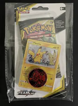 Pokemon TCG Sun & Moon Team Up Booster Pack 10 Cards + Pikachu Promo Coin 2019 - Image 1