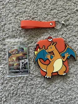 Pokemon TCG Charizard Orange/Blue/Yellow Plastic Keychain Card Holder Chinese - Image 1