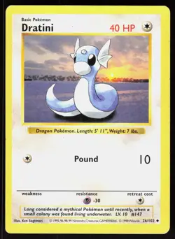 Dratini 26/102 Uncommon Base Set Shadowless Pokemon Unlimited MP 01-01-122 - Image 1