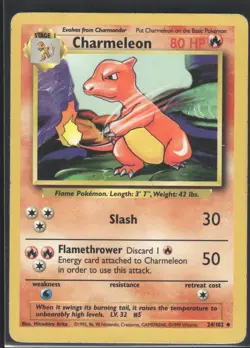 Charmeleon 24/102 Uncommon Base Set Unlimited Pokemon Lightly Played - Image 1