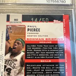 Paul Pierce 2003-04 Bowman Rookies & Stars #90 Chrome Gold Refractor 14/50 PSA 8 - Image 3