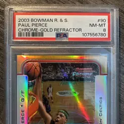 Paul Pierce 2003-04 Bowman Rookies & Stars #90 Chrome Gold Refractor 14/50 PSA 8 - Image 4