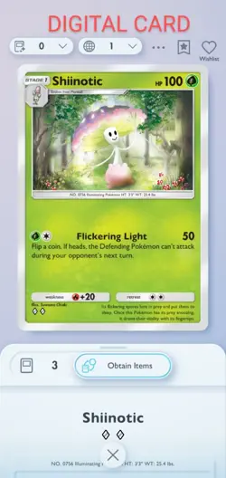 Shiinotic Pokemon Pocket Mobile Game Celestial Guardians Set ◇◇Rare Digital Card - Image 1