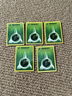 1999 Pokemon Unlimited Base Set x5 Grass Green Energy Card Bundle GC 99/102 - Image 1