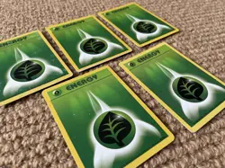 1999 Pokemon Unlimited Base Set x5 Grass Green Energy Card Bundle GC 99/102 - Image 2