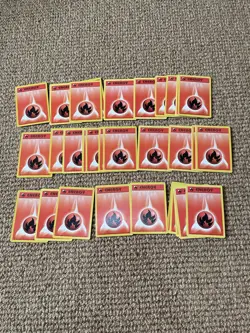 1999 Pokemon Unlimited Base Set x37 Fire Red Energy Card Bundle GC 98/102 - Image 2
