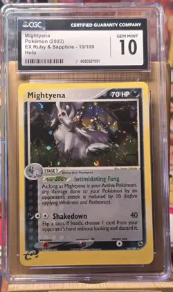 CGC 10 MINT Mightyena 2003 EX Ruby & Sapphire 10/109 Holo Pokemon Card - Image 1