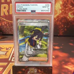 Pokemon Twilight Masquerade Kieran 206/167 Ultra Rare Trainer Card PSA 10 Hol - Image 1