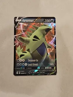Pokemon Card Sword & Shield Fusion Strike Tyranitar V 158/264 Rare Holo Foil - Image 1