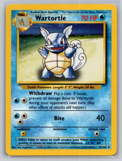 Wartortle 42/102 Uncommon Base Set Unlimited Pokemon Near Mint - Image 1