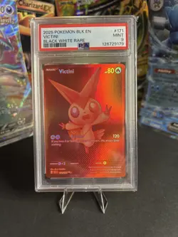 2025 Pokemon Victini 171/086 Sv: Black Bolt Holo Black White Rare PSA 9 - Image 1
