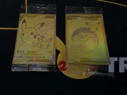 Pokemon Celebrations Pikachu V & PokeBall Gold Promo Cards Sealed Ice Set Nice - Image 1