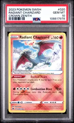 2023 POKEMON SWORD & SHIELD CROWN ZENITH #020 RADIANT CHARIZARD PSA 10 - Image 1