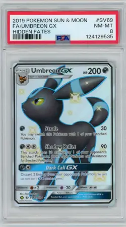 2019 Pokemon Sun and Moon Umbreon GX #SV69 Hidden Fates PSA 8 - Image 1