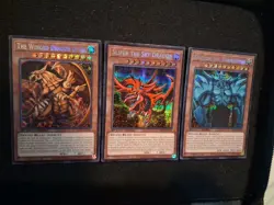 YuGiOh Egyptian God Set SBC2 Secret Rare Slifer Ra Obelisk Anime Speed Duel NM - Image 1