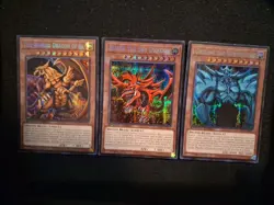 YuGiOh Egyptian God Set SBC2 Secret Rare Slifer Ra Obelisk Anime Speed Duel NM - Image 2